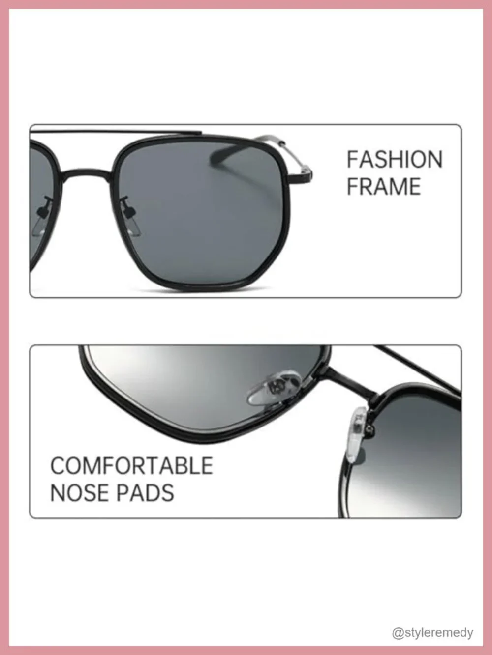Double Bridge Square Sunglasses Metal Frame UV Protection Oversized Pilot Retro